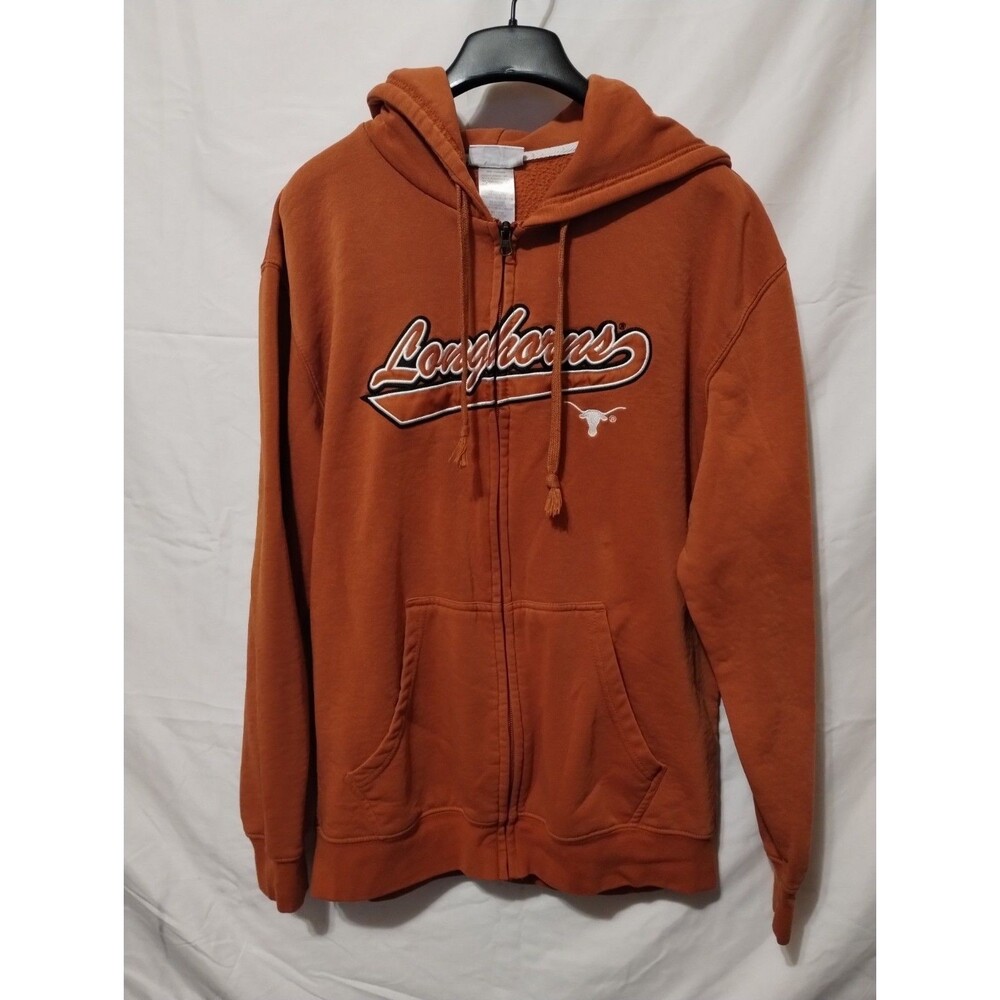 Majestic Section 101 Texas Longhorns Orange Fleece Full Zip Hoodie Pockets Sz L